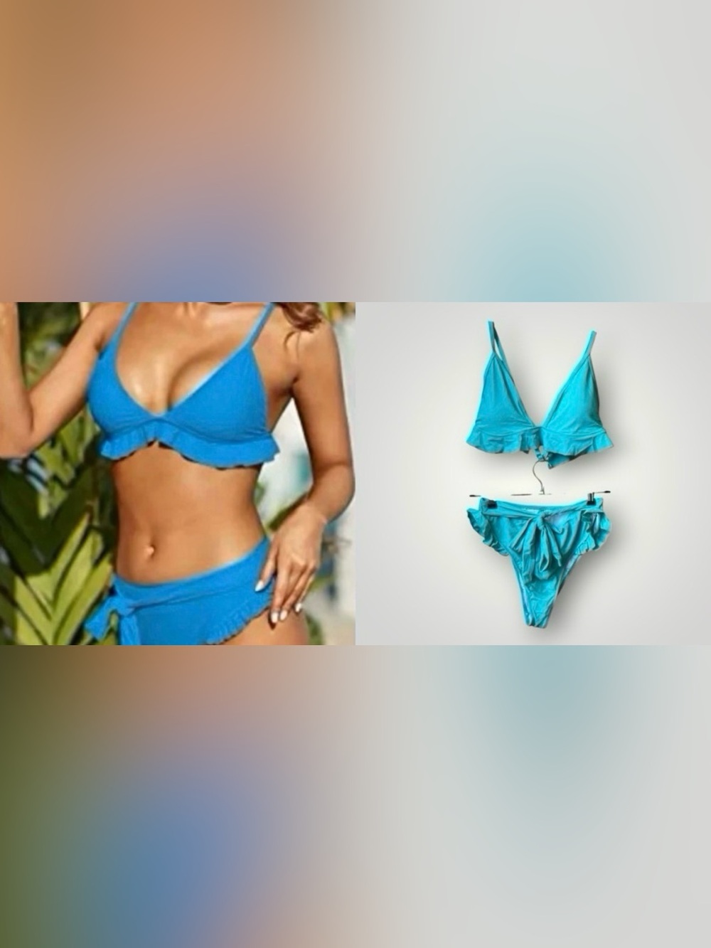 NWT Women’s Ruffle Triangle Halter Top Bikini Set